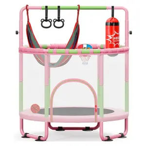 Yohood 55" Trampoline for Kids with Enclosure, 6-in-1 Toddler Trampoline Indoor Outdoor, Upgrade Full Anti-Rust Tube with Adjustable Gymnastics Bars for Boys Girls