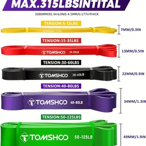 TOMSHOO 5 Packs Pull Up Assist Bands, Resistance Bands With Straps Handles And Door Anchor, Stretch Bands, Exercise Bands With Guide For Fitness