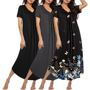 Long Nightgowns for Women Plus Size House Dress Short Sleeve Night Gown V Neck Casual Nightshirt M-5XL