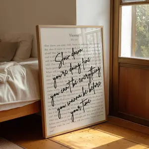 (No Frame) Slow Down, Vienna Song Lyrics, Billy Joel Print, Music Poster
