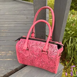 Pink Medium 11” Speedy Bag with Floral Embossed Design and Dual Handles