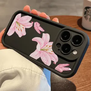 Chic Lily Charm Pattern TPU Phone Case for iPhone 17 16 15 14 Pro Max 13 12 11 XR XS Plus Shockproof Drop Protection Rugged Durable Silicone Cover Non-Slip Design Full Body Protection