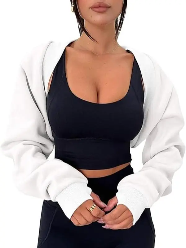Women's Bolero Shrug Long Sleeve Cropped Sweatshirt with Thumb Hole Workout Shrugs Open Front Y2K Tops 2025