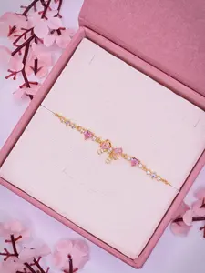 Pink Zircon Bow Bracelet, Dainty Coquette Bow Bracelet, Bridesmaid Gift