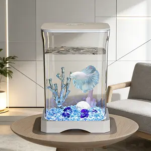 Betta Aquarium Starter Set Mini Desktop Rectangular Fish Tank with Feeding Hole Small Landscaping Ecological Fish Tank with Light Creative Aesthetic Design