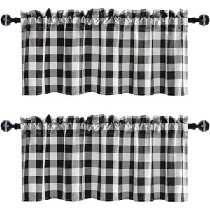 2 Pack Buffalo Plaid Curtains Valances for Windows - Black and White Semi Sheer Checkered Rod Pocket Valance for Living Room, Farmhouse, Bedroom, 52 x 18 Inches Lengt