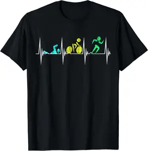 Triathlon Heartbeat EKG Pulse Triathles Cycling Runner Casual Short Sleeve Cotton T-Shirt