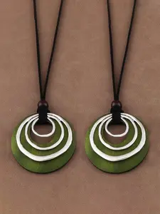 1pc Leather Cord Chain Multilayer Geometric Circle Wooden Pendant Necklaces Vintage Long Suede Necklace Jewelry For Daily Wear