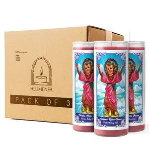 Bulk 3 Pack Divino Nino 7 Day Candles in Glass Jar – Paraffin Wax, Clean Burning Unscented | Large & Tall Devotional Prayer Pillar Candles for Home, Memorial, Spells, Long Lasting
