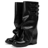 EROCALLI Women's Goth Chic Alternative Girl Biker Rider Platform Boots - Pull-On Buckle, Tall Knee-High, Slouchy Fold-Over, Casual Basic Korean Footwear for Motorcycle Riding, All Seasons Shoes