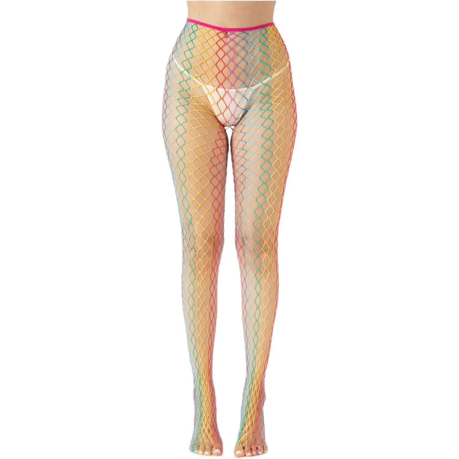 Women's Spandex-Nylon Fishnet Stockings - Fits Casual Wear, Carnival & Cosplay Gradient Design Stockings, Rainbow, Shorts