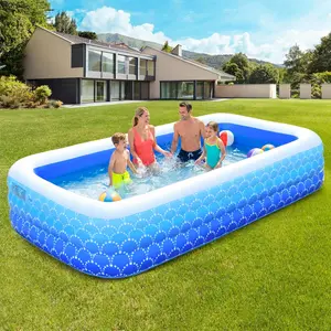 Inflatable Gradient Blue Swimming Pool for Kids and Adults, 118"*69"*25" Oversized Outdoor Family Pool for Backyard Garden Summer Water Party