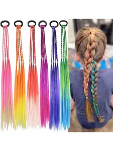 Girls' rainbow braid hair extensions, children's ponytail hair extensions, girls' hair accessories, challenging braid hair extension styles, 6 crazy accessory headbands