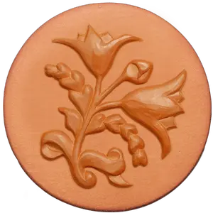 300 Floral Duo Right Rycraft 2" round Cookie Stamp with handle and glaze, for decorating cookies, chocolate, fondant as well as paper and clay crafts. Handmade in the USA since 1968.