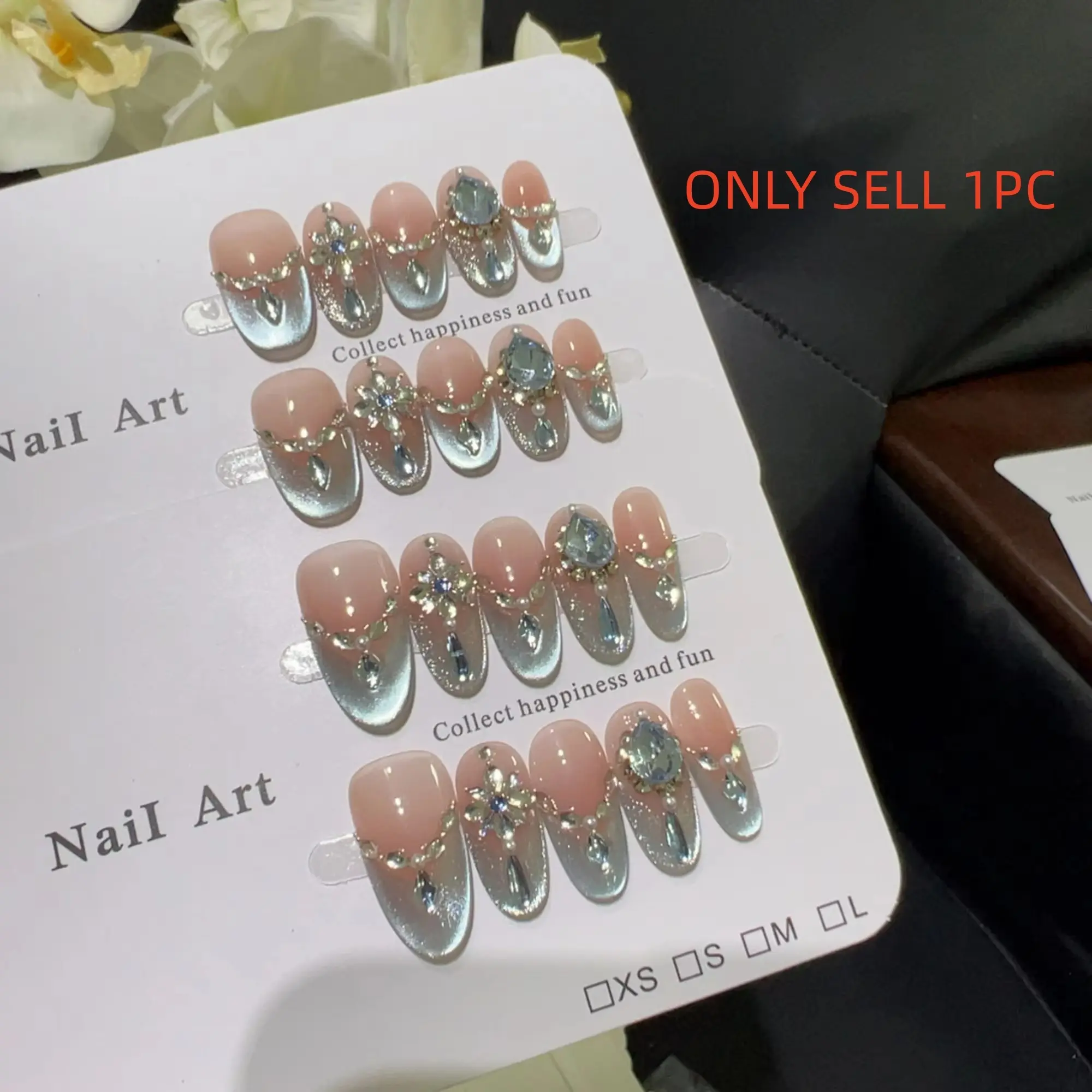 10pcs high-end Fully drilled with high-end cat's eyes handmade coffin fake nails, Short nail patches for women, Press on nails, Pressed on nails, Press On Sets, Nails Art
