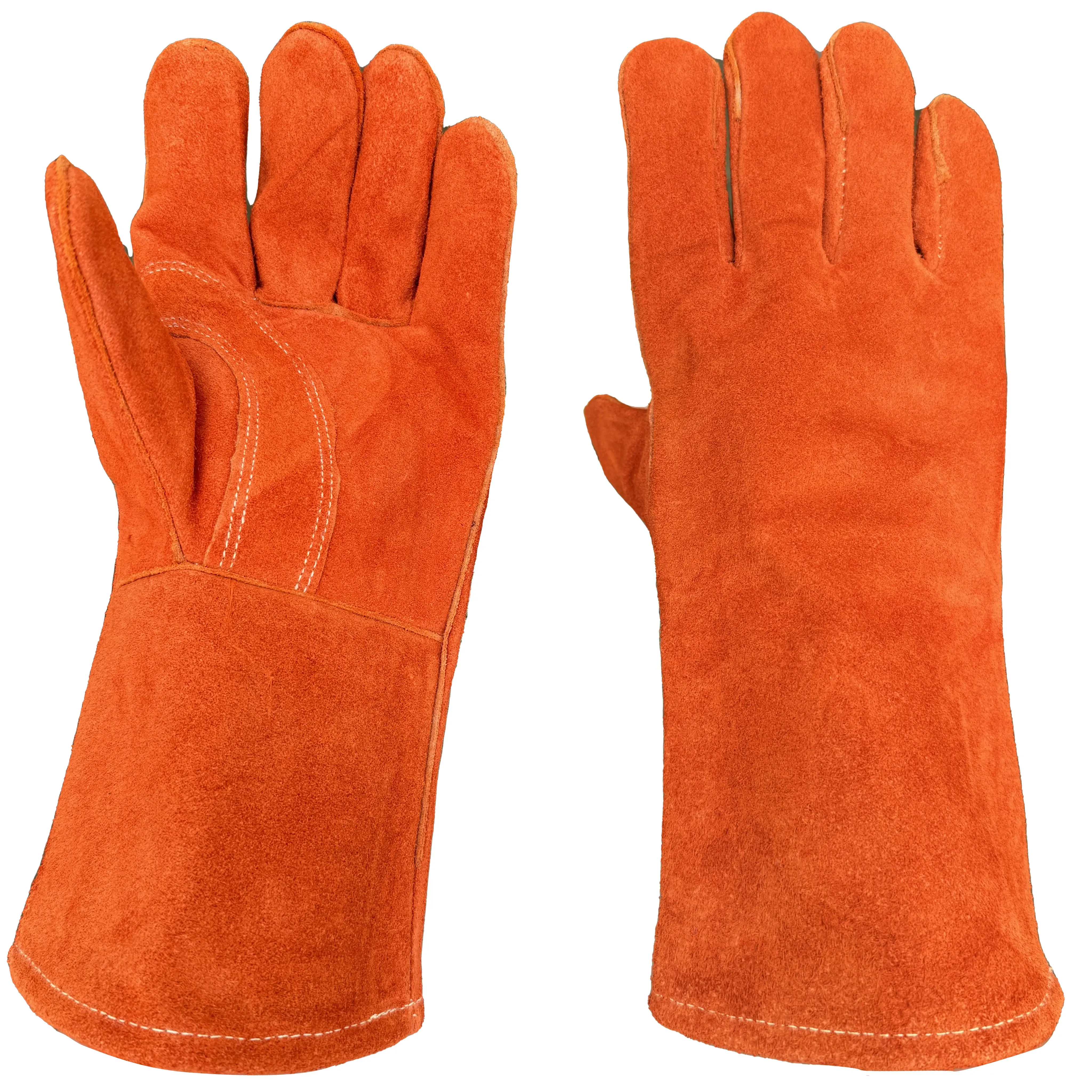 13.8" Orange Leather Welding Gloves – XL Size, Heat & Flame Resistant Cowhide Work Gloves for MIG, Stick Welding, BBQ, Fireplace, and Metalworking