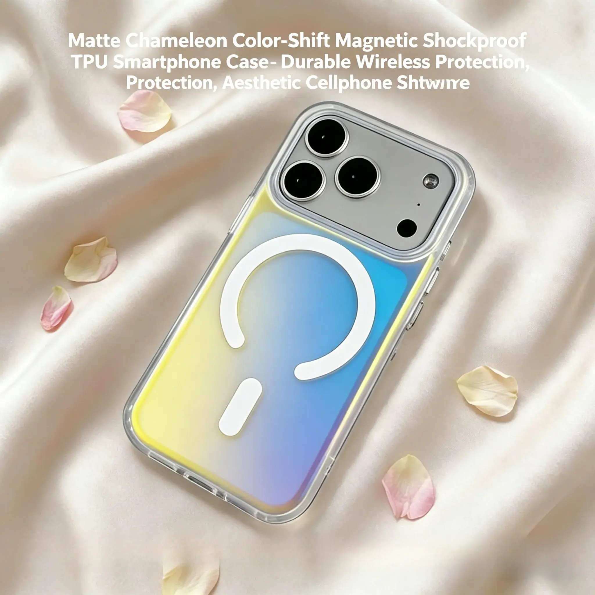 Matte Chameleon Color-Shift Magnetic Shockproof TPU Mobile Phone Case - Polycarbonate Cover, Durable, Wireless Charging Compatible, Protection Accessory for Handheld Devices, Accessories