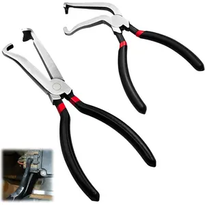 2-Piece Automotive Electrical Disconnect Pliers Set, Automotive Connector/Hose/Fuel Line Disconnect Tool (1*Straight Pliers + 1*60°Angle Pliers) Universal Spark Plug and Push-Piece Plug Removal Tool Kit