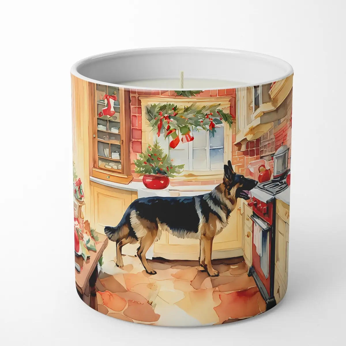 10 oz Unisex Hand-Poured 100% Soy Wax German Shepherd Christmas Gingerbread Scented Candle - Fragrance, Decorative, Artwork Art, Wick, Home Decor Supplies, Aroma