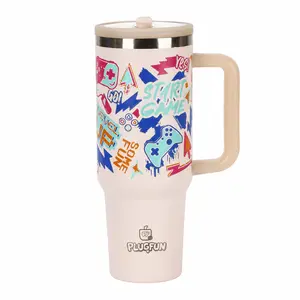 PLUGFUN 40oz Glow-in-the-Dark Insulated Tumbler with Handle – Double Wall Stainless Steel Vacuum Cup, Leak-Proof Large Capacity Travel Mug, Car Cup Holder Friendly, Perfect for Camping, RV Trips, Beach Nights, Parties & Outdoor Night Adventures