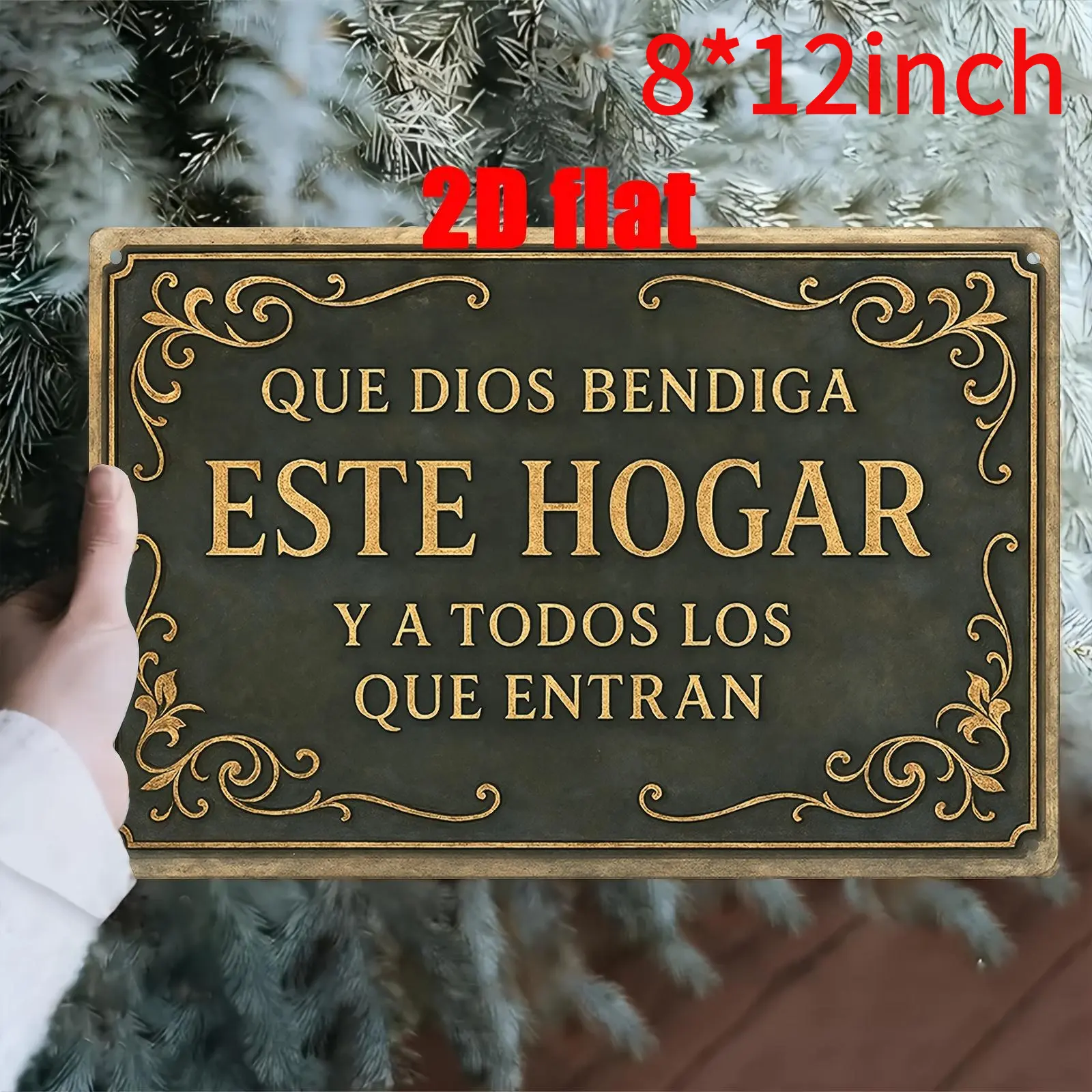 2D Flat, 1pc,8*12inches Metal Wall Art Sign, Wall Decoration Poster, Spanish "God Bless This Home" Theme Iron Wall Art, Suitable for Home Prayer Room, Bedroom, Study Room, Living Room, Dining Room, Ideal Gift for Friends, Size 8x12inch
