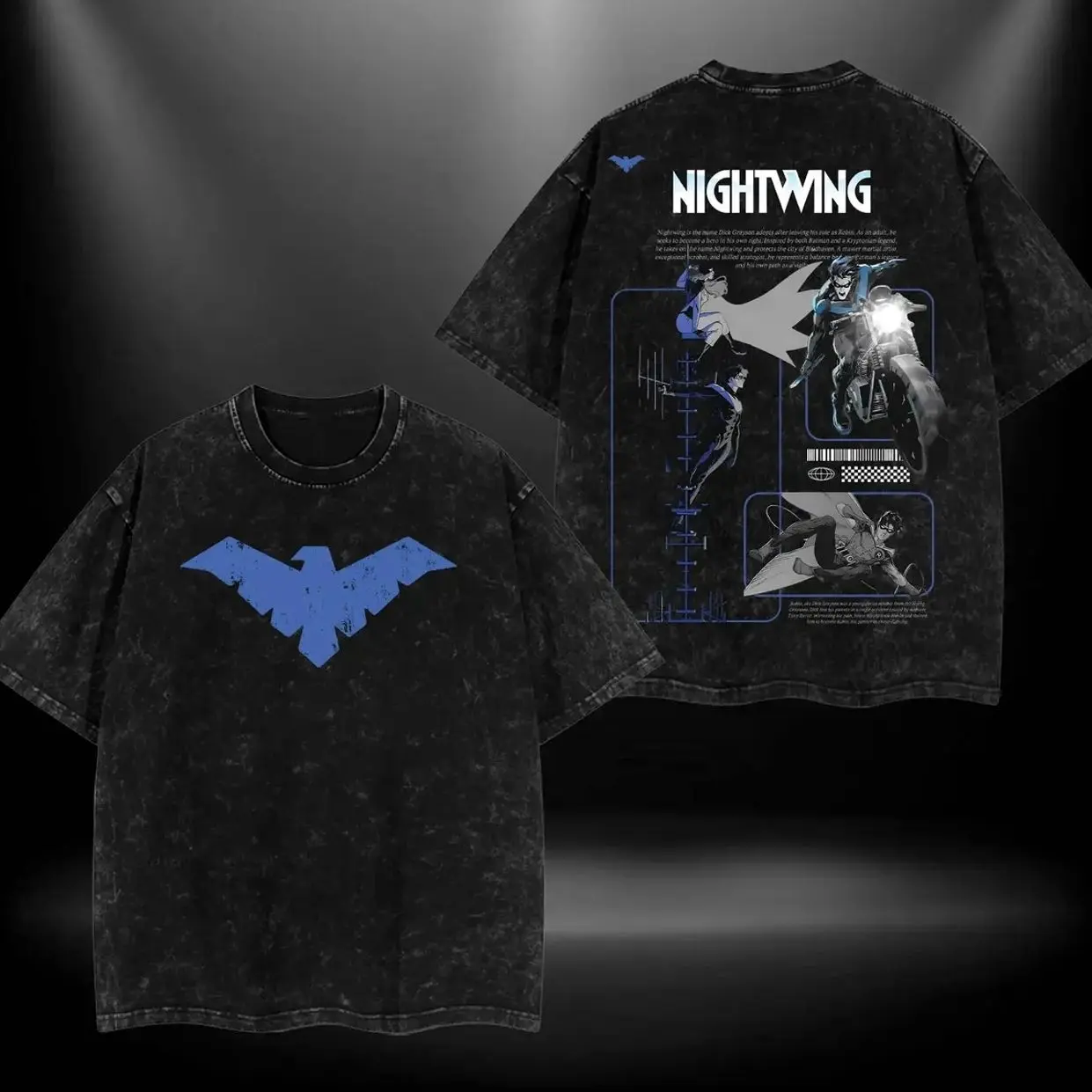NightWing Batfamily Double Printed Oversize Lightweight Acid Washed Tee TV Show Graphic Top Cotton Gift T-Shirt For Comic Lover, Gift T-Shirt For Movie Lover 95R