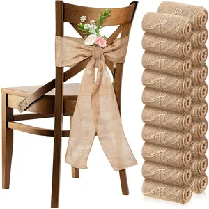 50 Pcs Burlap Chair Bows Sashes Ribbon Pack Wedding Natural Chair Sashes 108 x 6 Inch Rustic Jute Bow Ribbon Ties for Home Anniversary Banquet Wedding DIY Event Decoration