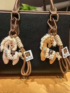 Handmade Linen Mini Horse Pendant, With Nylon Rope And Carabiner, Cute Cartoon Design, 3D Effect, Versatile For Use As Keychain, Backpack Decor, Car Key Chain, Suitable For Bags, Backpacks, Car Keys, Accessories