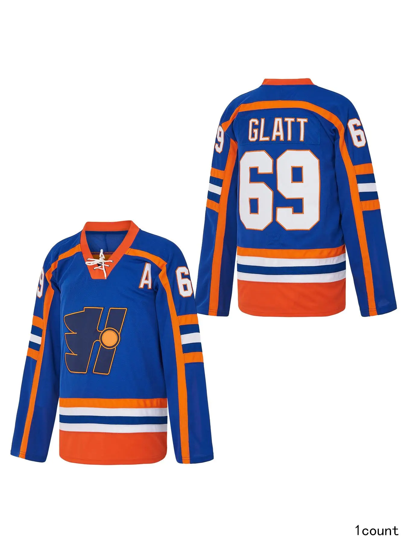 Men's Goon Movie Ice Hockey Jersey, Doug Glatt #69 Halifax Highlanders Replica, V-Neck Polyester Mesh Sporty Top with Tackle Twill, Sporty Sports Tops