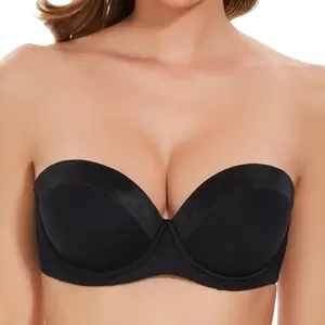 SEA BBOT Women Push-Up Strapless Bra, Non-Slip, Padded, Multi-Way, Black, Size 32B