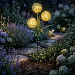 Perfect Mother's Day Gift! Solar Dandelion Garden Lights - 3-Head Glowing Fairy Decor, IP65 Waterproof(pack of 2),Fairy-tale Warm Glow,light,light up,solar outdoor lights,sunsetlamps,sensor lights Zero Electricity Cost