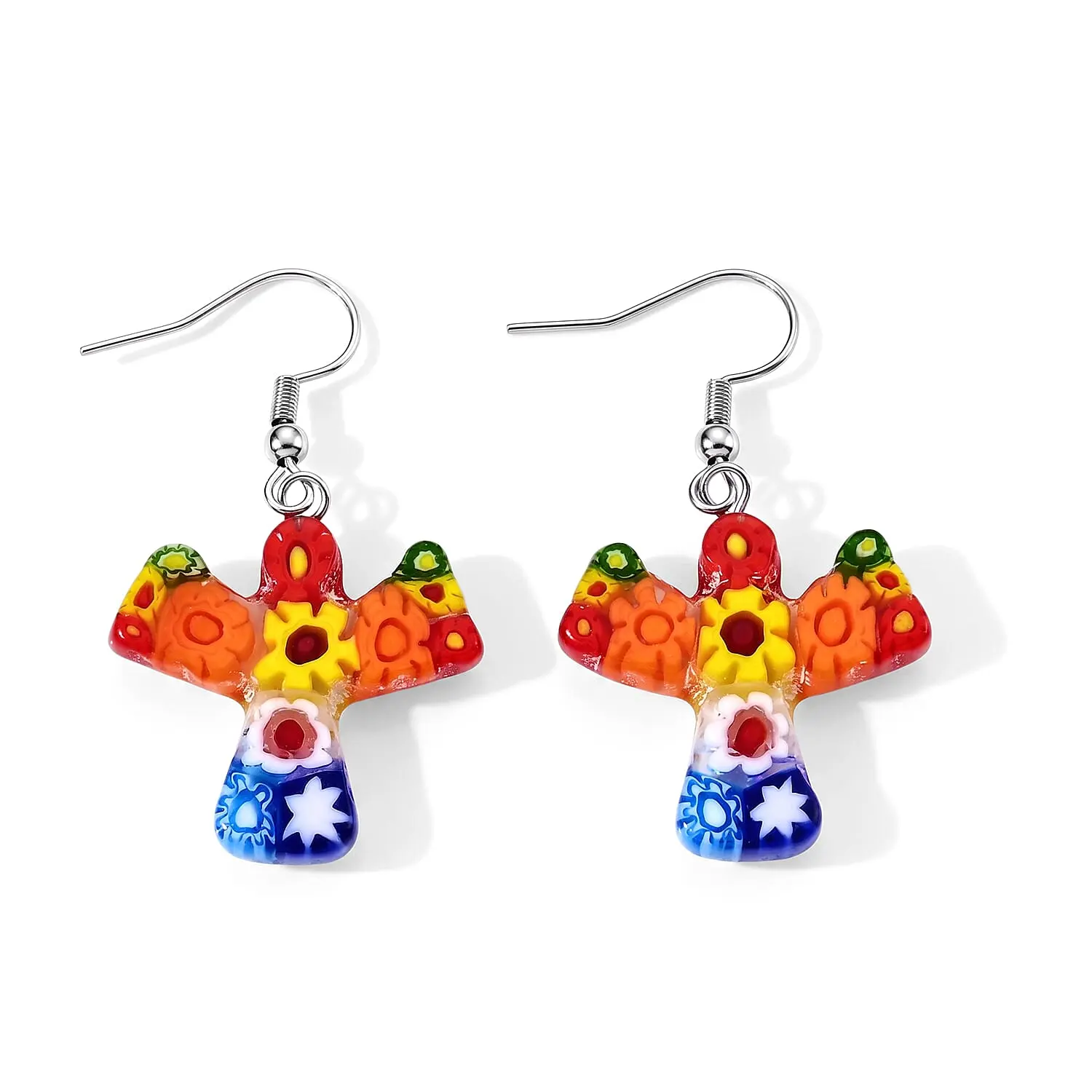 Multi Murano Glass Angel Earrings in Stainless Steel