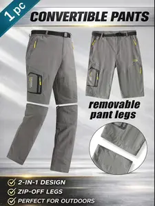 Men's Convertible Detachable Leg Outdoor Pants, 100% Polyester Quick-Dry Hiking Long Pants, Lightweight Breathable, Ideal for Fishing/traveling