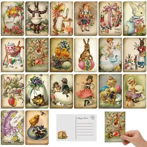 80 Pcs Vintage Easter Themed Cards Bulk, Retro Bunny Rabbit Chicks Postcards Gifts Message Card Easter Eggs Notecards Victorian Greeting Cards, Assorted Blank for Classroom Exchange, Srapbooking Supplies, Party Supplies, Easter Decor, Junk Journal, Banner