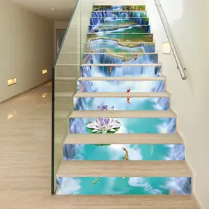 Waterfall Pattern Stair Sticker, 13pcs/set Waterproof Self-adhesive Stair Sticker, Decorative Wall Sticker for Home Living Room Bedroom