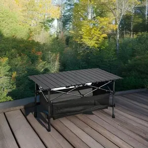 Folding outdoor picnic camping table, aluminum roll up table, with portable bag, for indoor, outdoor, camping, beach, backyard, barbecue, party, terrace, picnic