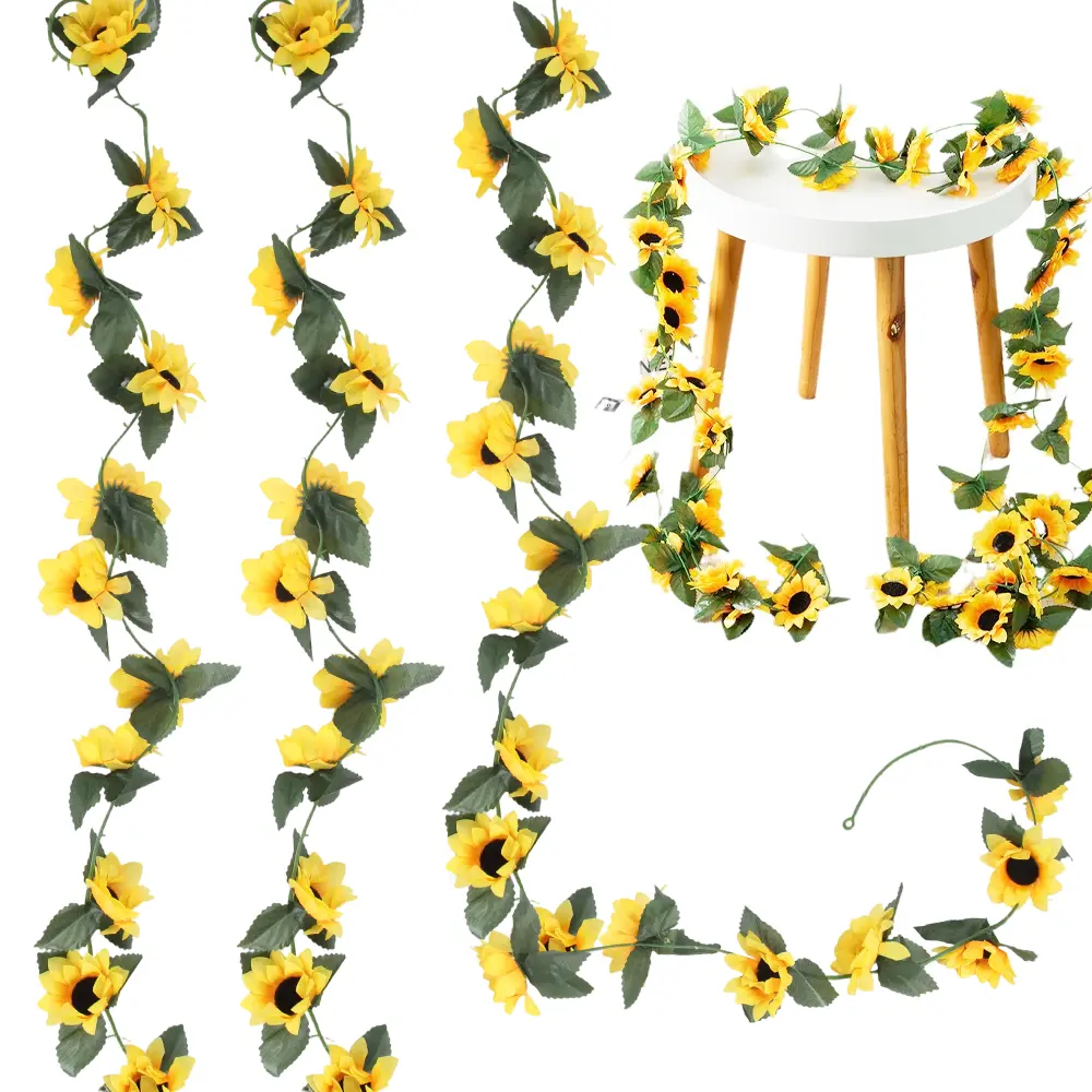 3pcs Artificial Sunflower Garland Set - 7.5ft/Strand Silk Hanging Vines with Green Leaves, Artificial Fake Flowers Decorative Ornaments for Garden, Birthday, Wall, Garden Tools Accessory