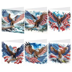 Eagle Themed Diamond Arts Colorful Painting Greeting Card Kit, 6 Counts/set DIY Handcraft for Relatives and Friends with Wishes, Unique Design Crafting for Birthday Holiday Cards