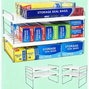 Expandable Kitchen Storage Rack - Adjustable Cabinet Organizer for Foil, Wrap & Bags, 3-Tier Countertop Organizer with Height & Width Adjustment, Space-Saving Cupboard Storage Solution for Pantry