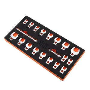 VEVOR Crowfoot Wrench Set, 3/8" Drive 20-Piece Crows Foot Wrench Set with 2 Extension Bars and EVA Tool Organizer,40CR Material with Mirror Chrome Finish, SAE 3/8"-7/8" and Metric 10-22 mm,