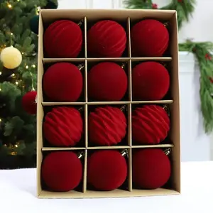 12-Pack Velvet Christmas Ornaments 🎄❄️ - Red Snowflakes with Gold Tassels, Perfect for Christmas Tree & Home Decor, Black Friday Deal: Ideal Christmas/New Year Holiday GiftGift