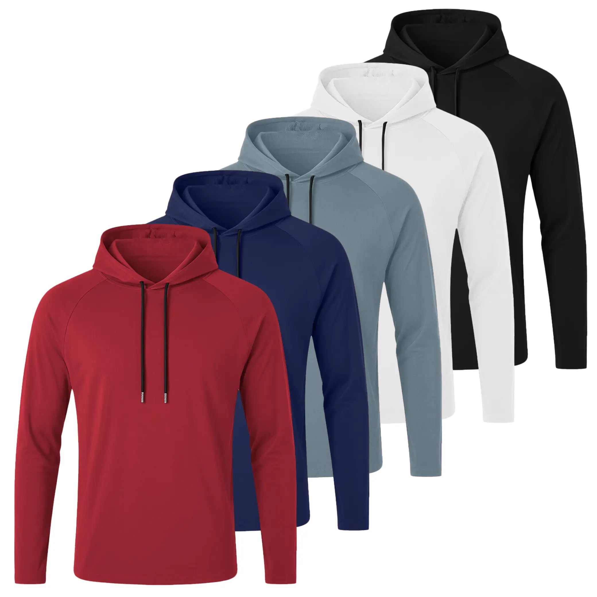 5 Pack Men Hoodie Sun Protection Long Sleeve Shirts Workout Athletic Gym Hiking Running Lightweight Tops
