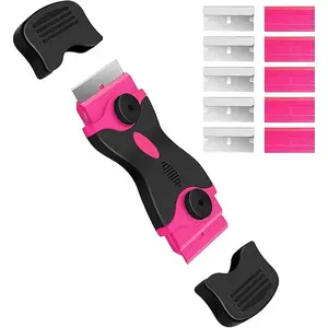 Pink Razor Blade Scraper Tool, 2-in-1 Cleaning Scraper Set with 20Pcs Replacement Blades, Glass Top Stove & Oven Scraper for Stickers, Labels, Adhesive Removal, Multi-functional Household Cleaning Kit