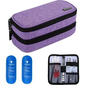 Insulin Travel Case,-Layer Diabetic Travel Case with 2 Ice Packs, Diabetic Supplies Organizer for Insulin Pens, Glucose Monitors or Diabetes Care Accessories, Purple