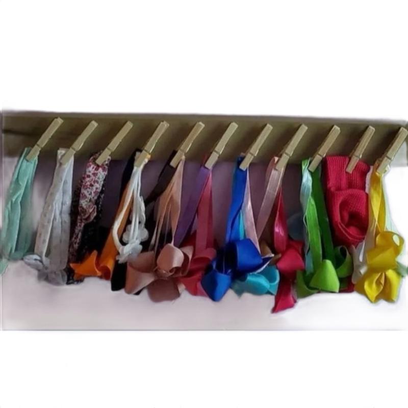 Bow Holder for Girls Bows Wooded Finish with hooks to hang