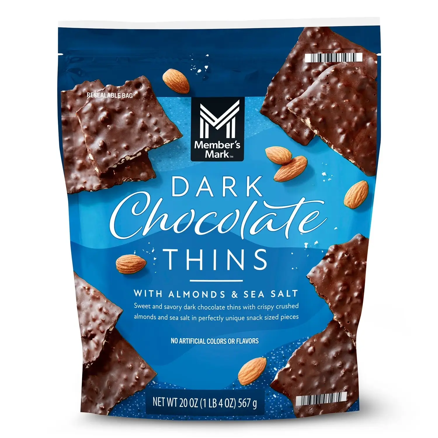 Member's Mark Dark Chocolate Thins with Almonds & Sea Salt, 20 oz