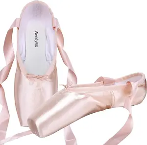 Professional Ballet Pointe Shoe for Kids Girl and Ladies Pink PU Soled Ballet Pointe Dance Shoes with Toe Pads