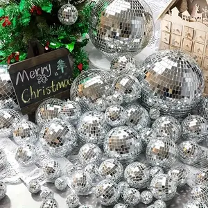 35-Pieces Silver Color Disco Ball Set, Large Reflective Glass Ornaments for 70s Retro Parties, No Power Needed, Perfect Home Christmas Decor, Festive Decorations