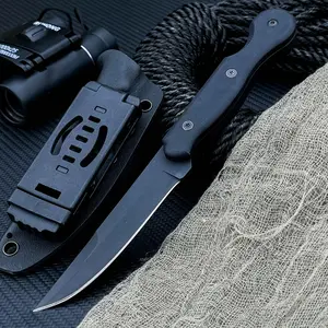 High Quality El Pionero Blackout Full Tang Portable Fixed Knives 8Cr18Mov Blade Utility Durable Outdoor Tool G10 Handle with Sheath for Camping Fishing, Gifts for Men