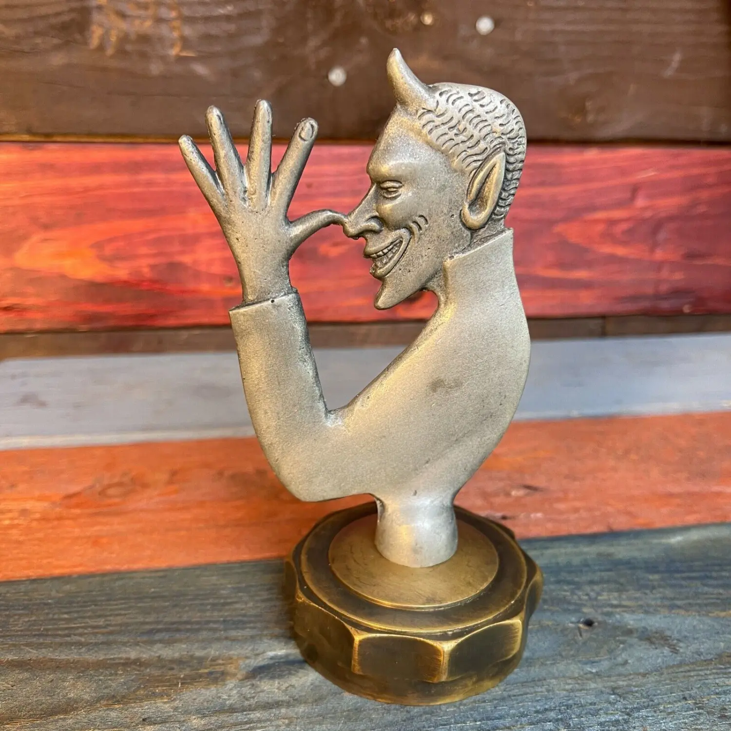 Iron Devil Radiator Cap with Brass Accent, Antique Finish, Distressed Look, Home Decor Accessory, Interior Decoration Accessories, Automotive & Motorcycle Car Body Repair Tool